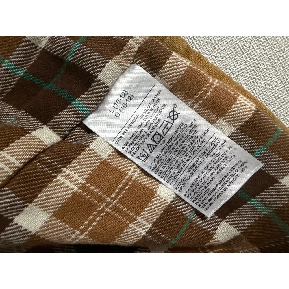 Old Navy Boys Brown Canvas Barn Jacket Corduroy Collar Plaid Lined Size L 10-12